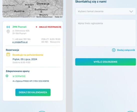aplikacja dla kierowców - umawianie wizyty w serwisie